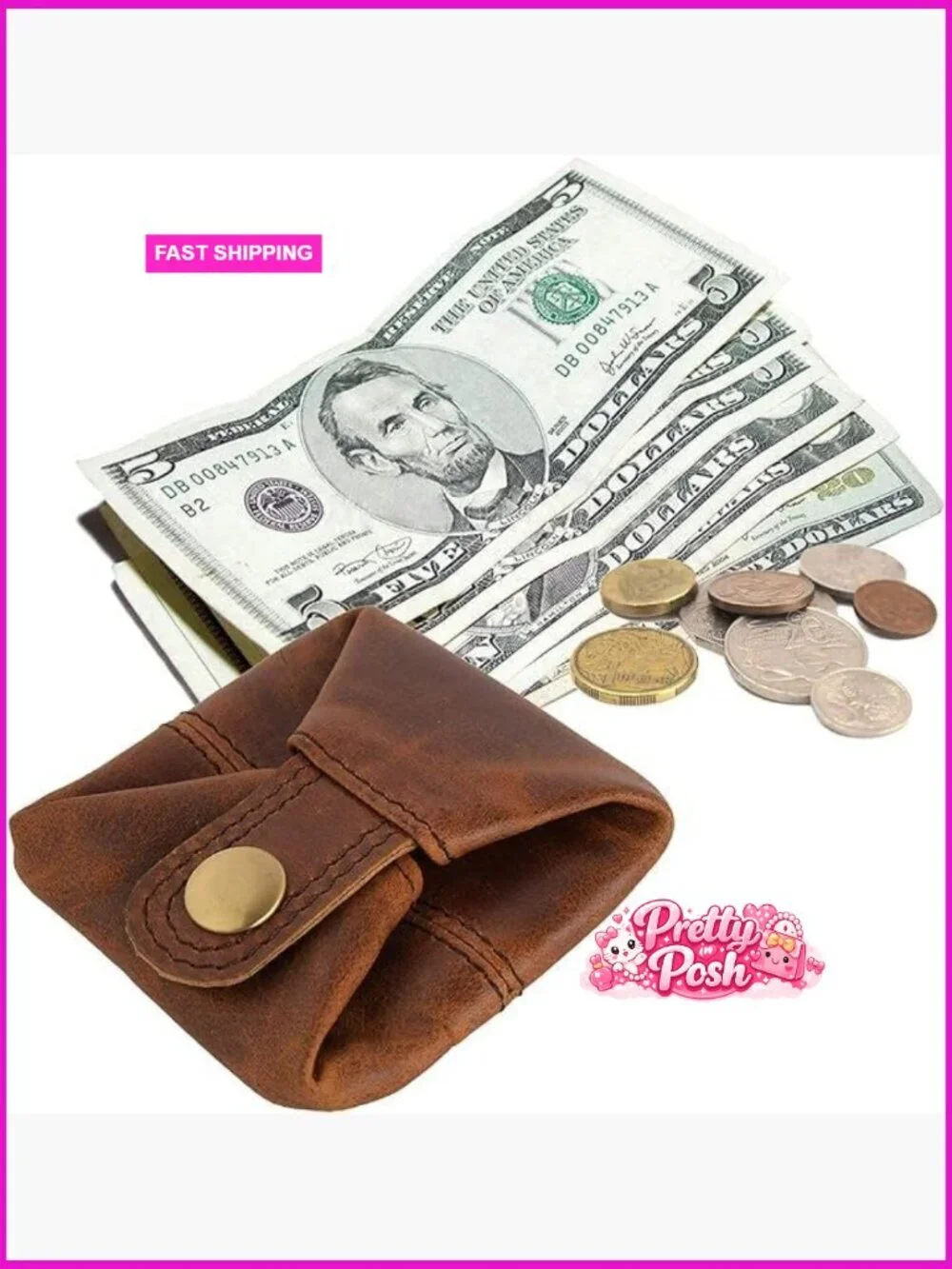 Top Grain Leather Coin Pouch Compact Change Holder Mini Pocket Wallet